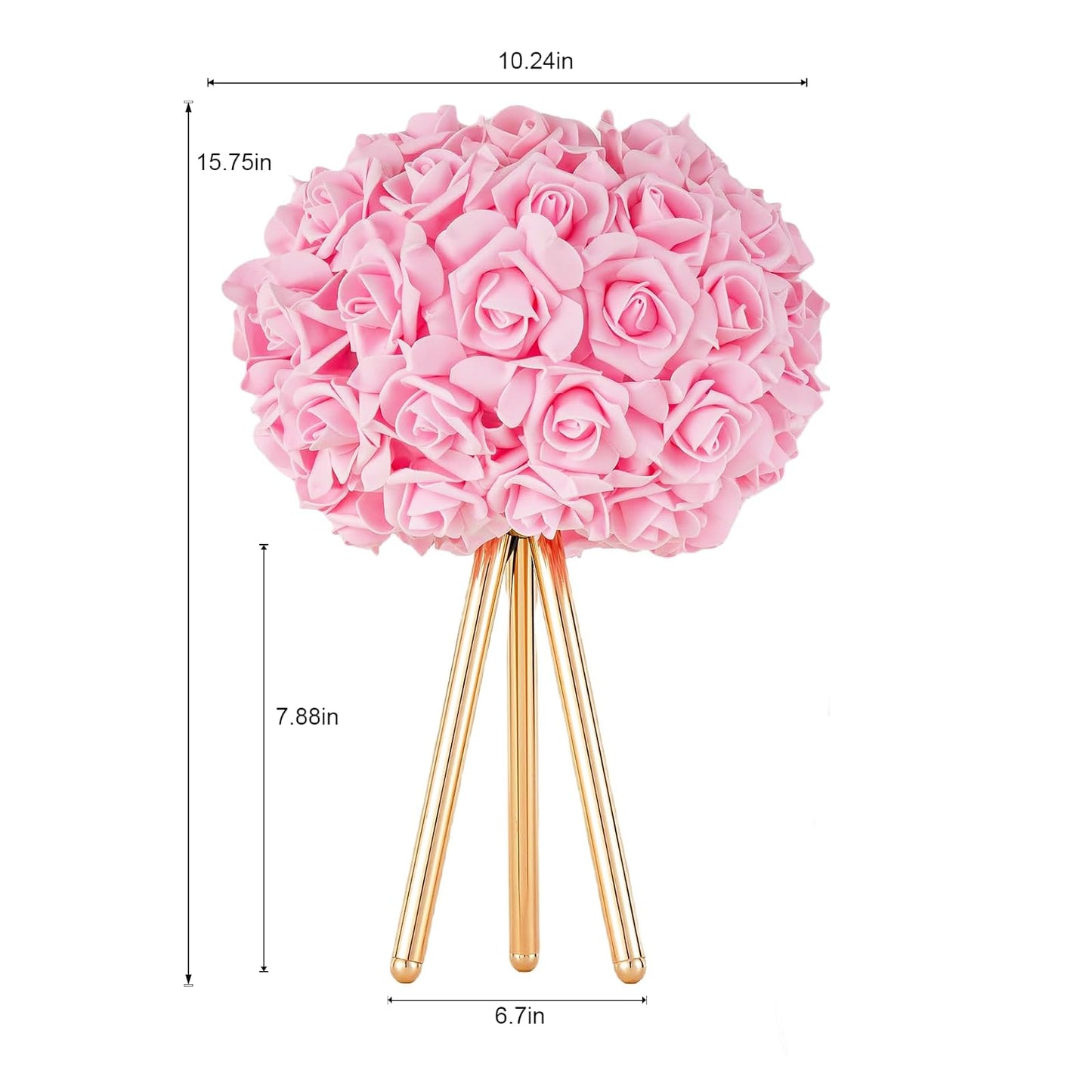 ZYLEISENBAO Pink Rose Flower Lamp Cute Table Lamp Modern Bedside Lamp Romantic Nighstand Light for Girl Princess Gold Tripod for Bedroom Living Room Entry Office Wedding Decoration Gift