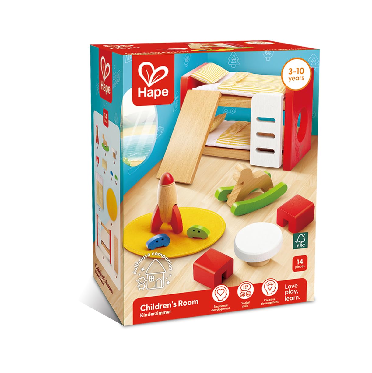 Hape Wooden Doll House Furniture Children's Room with Accessories| 1:12 Scales Miniature Dollhouse Furniture