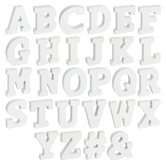 3D Wooden Alphabet Letters Set - Freestanding Room Decor Letters - Wedding & Party Tabletop Decor - Customizable Wooden Craft Set - 54 pcs, 3.13 in H x 0.6 in Thick, White, Engineered Wood