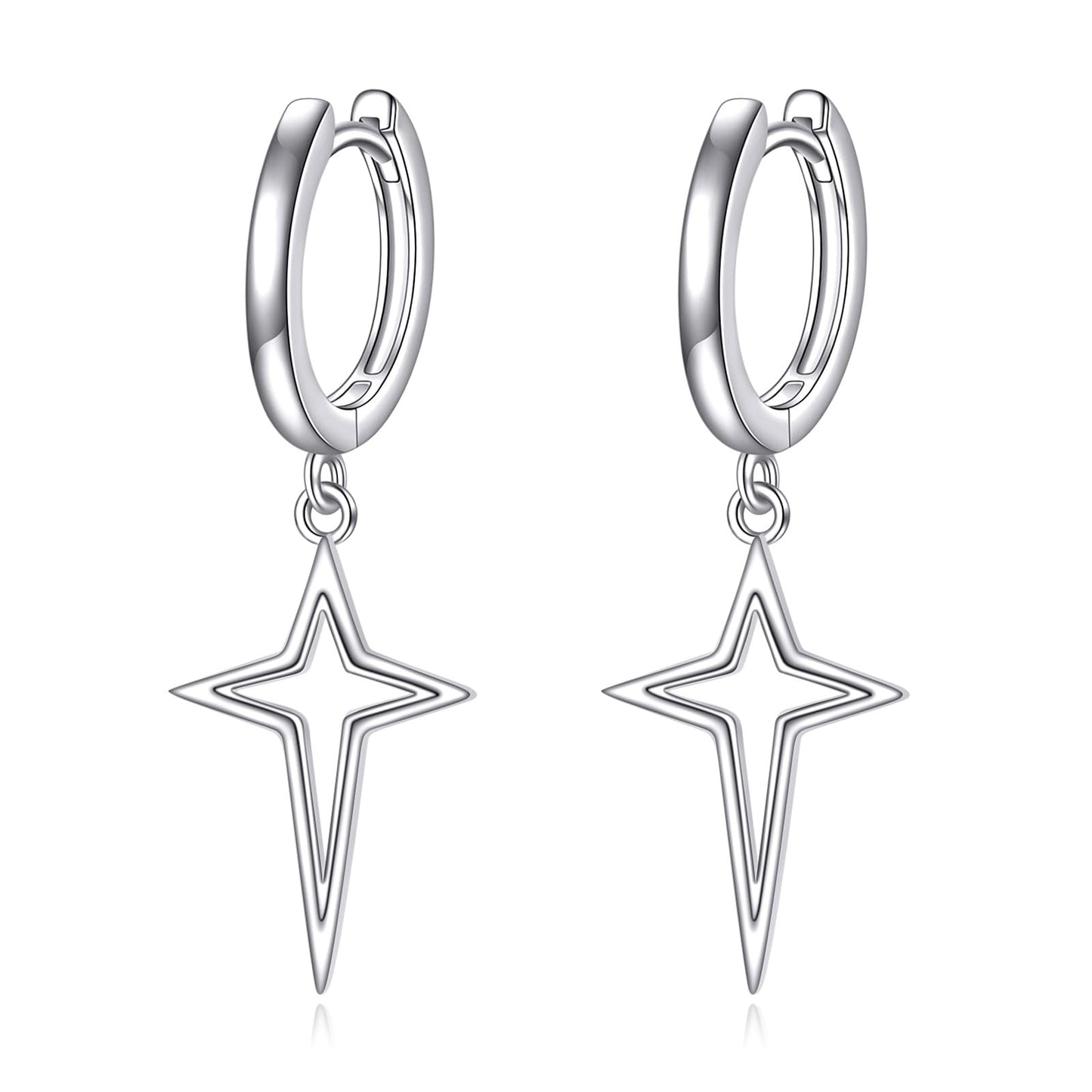 925 Sterling Silver Cross Hoop Earrings Star Dangle Drop Earrings Huggie Jewelry Birthday Gifts for Women (Star Cross)