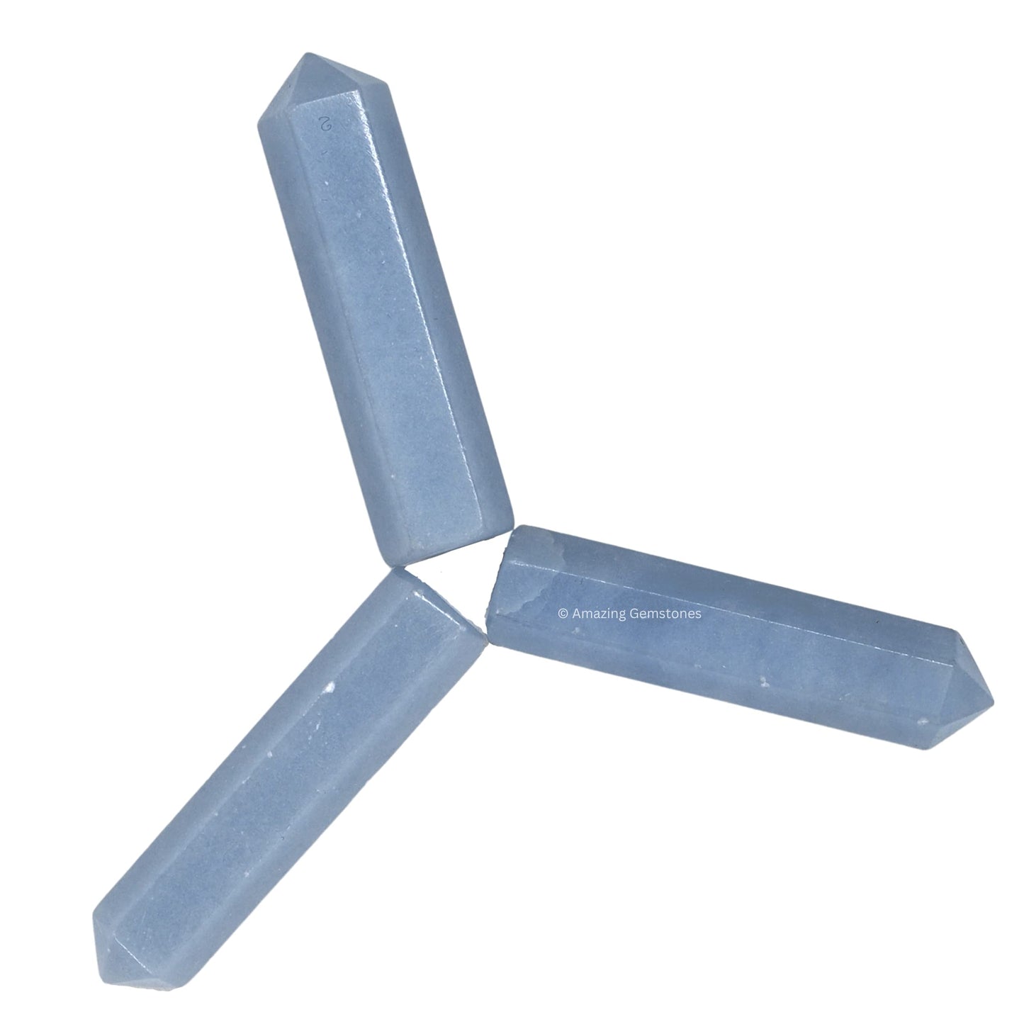 Amazing Gemstone Angelite Crystal Points Bulk Healing Crystals and Stones - Pack of 3 Single Terminated Healing Wand Point Bulk Crystals for Crafts, Crystal Grid, DIY Work - Premium Crystals