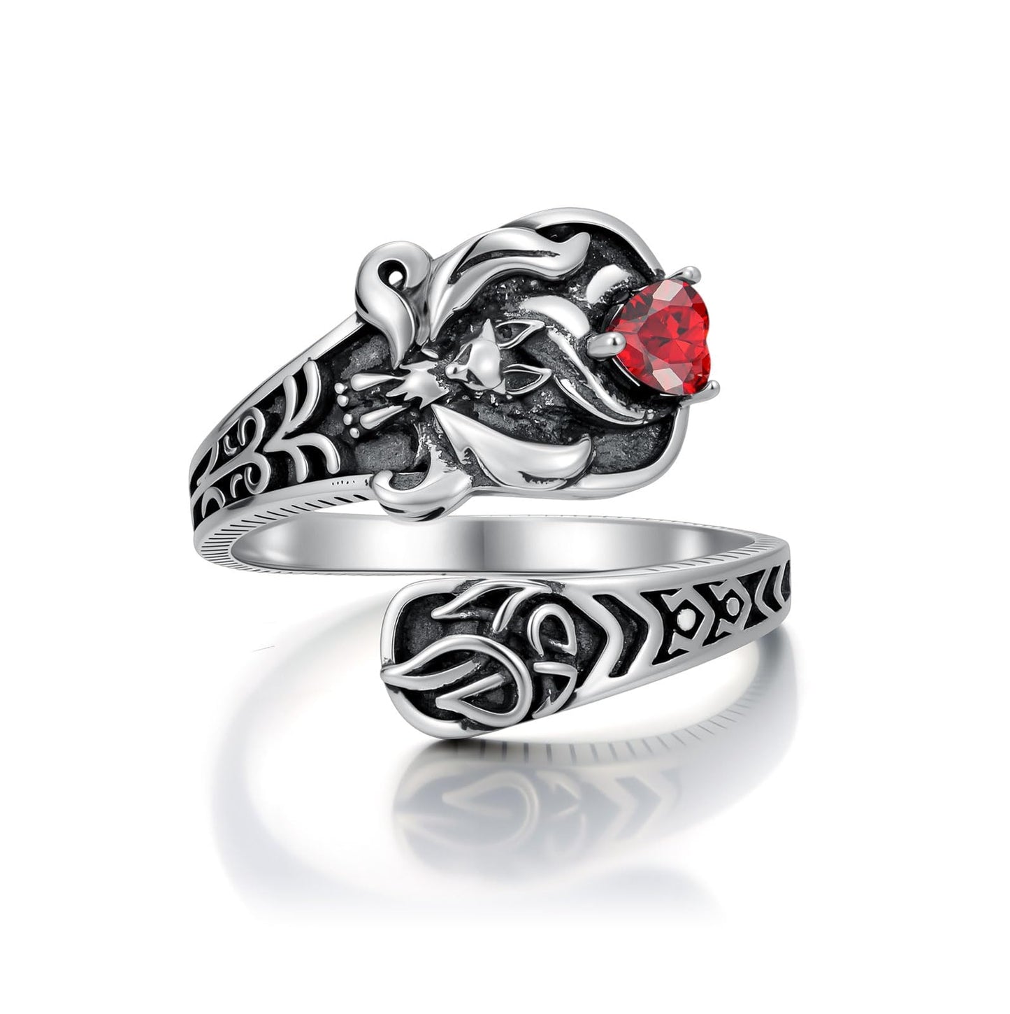 Midari Red Nine-Tailed Fox Spoon Rings for Women 925 Sterling Silver Adjustable Scotland Celtic Knot Flame Rings Open Spoon Thumb Rings Fox Jewelry for Women Men