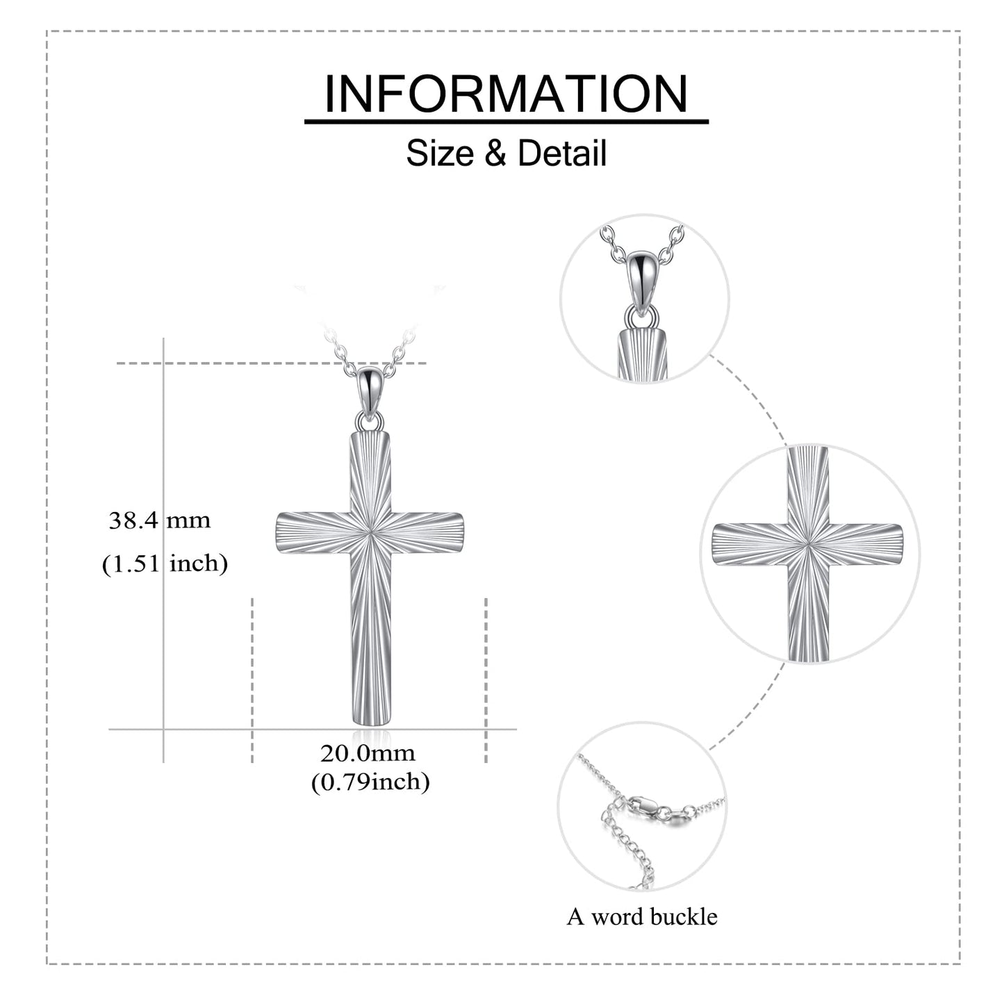 ONEFINITY Religious Cross Pendant Necklace Sterling Silver Origami Cross Pendant Gifts for Women Men Jewelry (Diamond-cut)