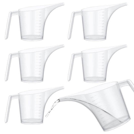 Vankcp 6 Pieces 1000ML/34Oz Funnel Pitcher Liquid Measuring Cup Set Pancake Batter Pitcher, Measure Fill for Soap Making, Filling Muffin Salt Shakers Spice Jars Watering Funnel for Plants (6 Pack)