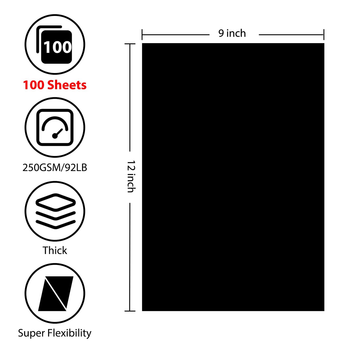 OcePor 100 Sheets Black Cardstock 9” x 12”, 92lb/250gsm Black Card Stock, Thick Card Stock Paper, Heavy Cardstock Paper for Printer, Resume, Scrapbooks, Art, Crafts, Business Cards