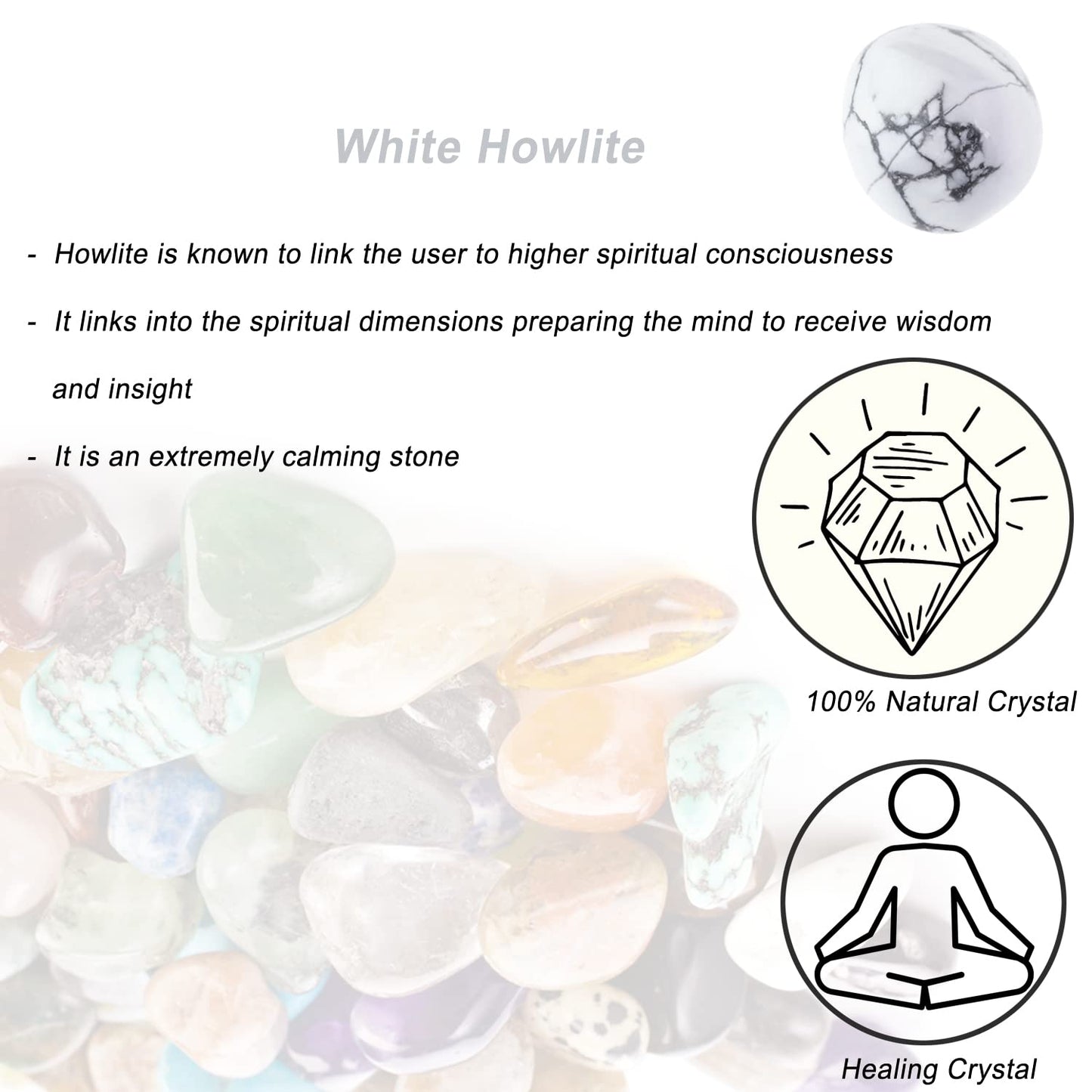 White Howlite Healing Crystal Stones, 1.25-2.0" Large Reiki Healing Gemstones Natural Tumbled Polished Stones for Energy Witchcraft Therapy Meditation
