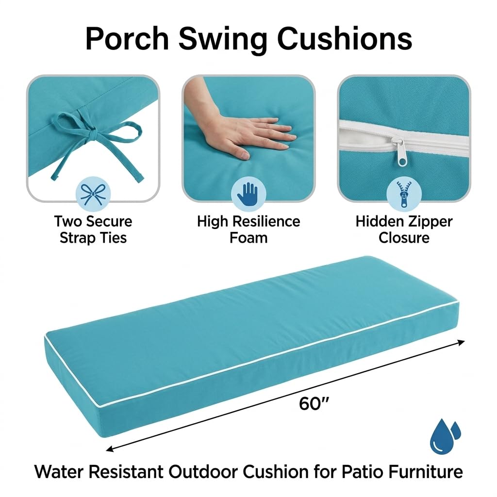Maphissus 60 Inches Outdoor Bench Swing Cushions,Large 3 Seater Water Resistance Foam Cushion for Patio Porch Furniture