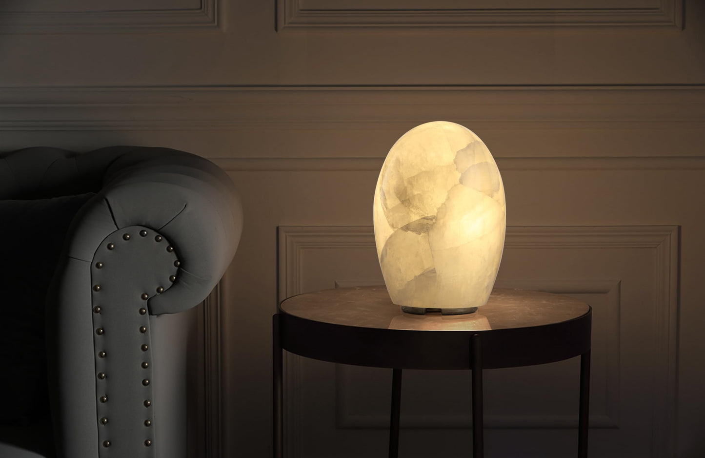 Artsolute Natural Calcite Stone Lamp – Handcrafted from Solid Crystal Stone, Dimmable Bedside Accent Light, Unique One-of-a-Kind Texture, Small Cylinder Table Lamp for Bedroom