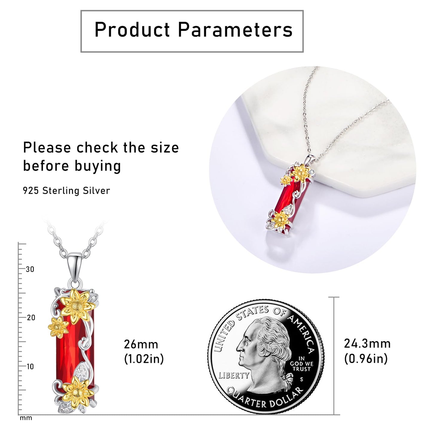 AENEAS Valentines Day Gifts for Women Her Sunflower Necklace 925 Sterling Silver Ruby Crystal Pendant Sunflower Jewelry Gifts for Her Wife Women