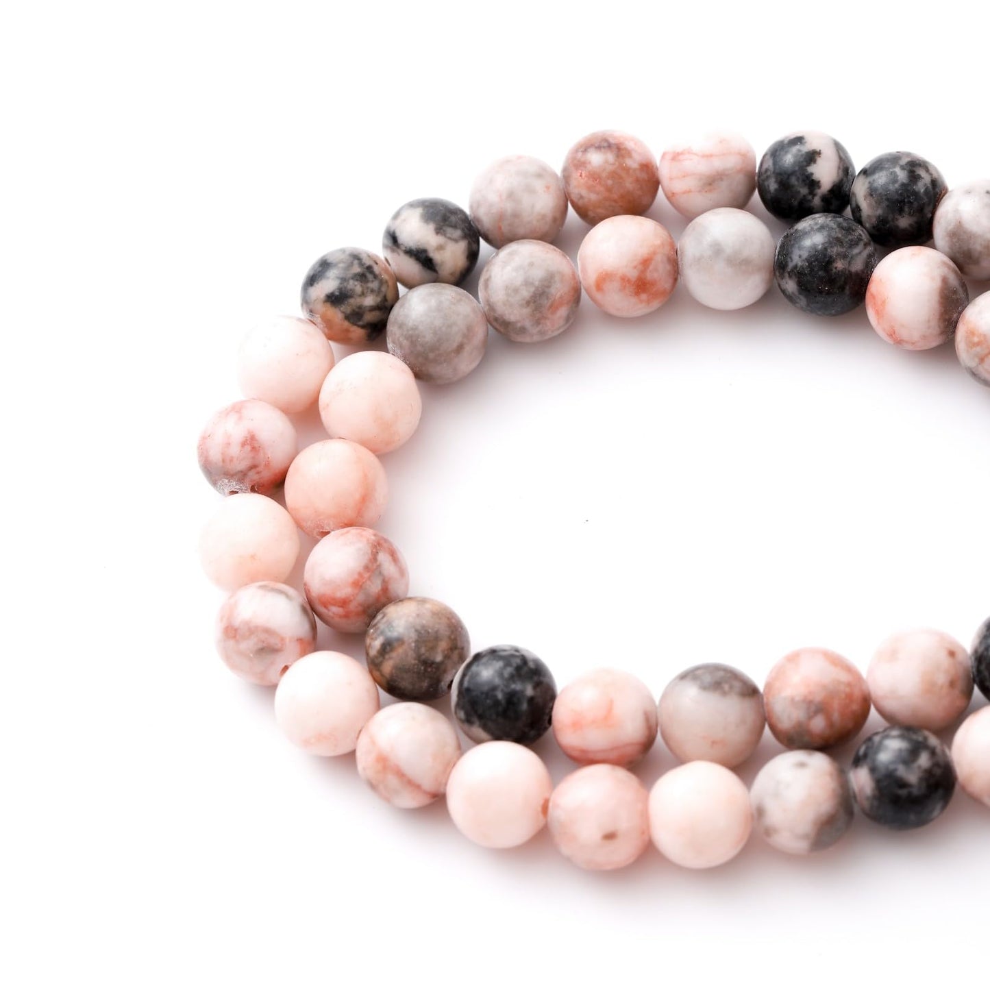 8mm 45pcs DIY Natural Pink Zebra Stone Beads Round Healing Crystal Gemstone Loose Beads for Jewelry Making Handmade Bracelet Necklace