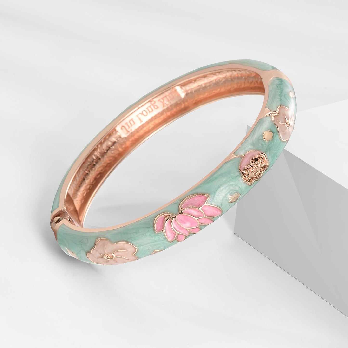 UJOY Designer Womens Couple Bangles Golden Flower Enamel Bracelets Jewelry Box for Women Gift 55A35-55A113 Green Pink