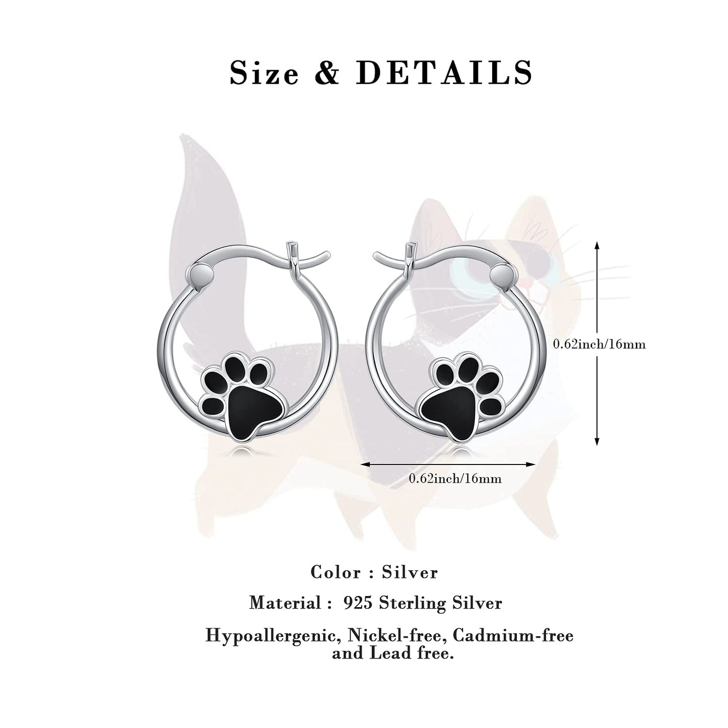 Pet Paw Earrings Sterling Silver Puppy Dog Cat Paw Print Small Hoop Earrings for Sensitive Ears Dog Lovers Graduation Gifts for Women Daughter Her