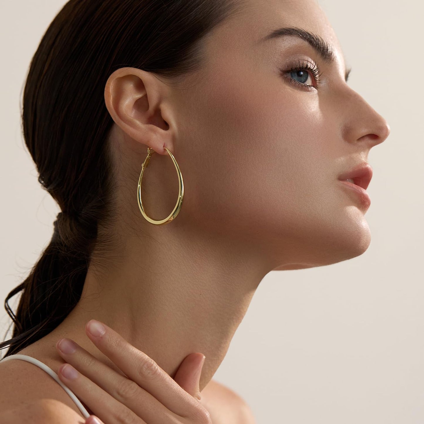 Lightweight Oval Hoop Earrings for Women - 14K Gold Plated, Rose Gold Plated and Sterling Silver Plated Large Oblong Hoop Earrings for Women Statement Jewelry Gift (gold)