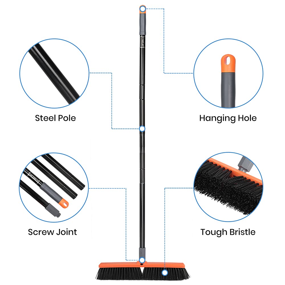 TreeLen 18 inch Push Broom Outdoor - Heavy Duty Broom for Driveways, Sidewalks, Patios and Deck Cleans Dirt, Debris, Sand, Mud, Leaves and Water-18 Wide Bristles