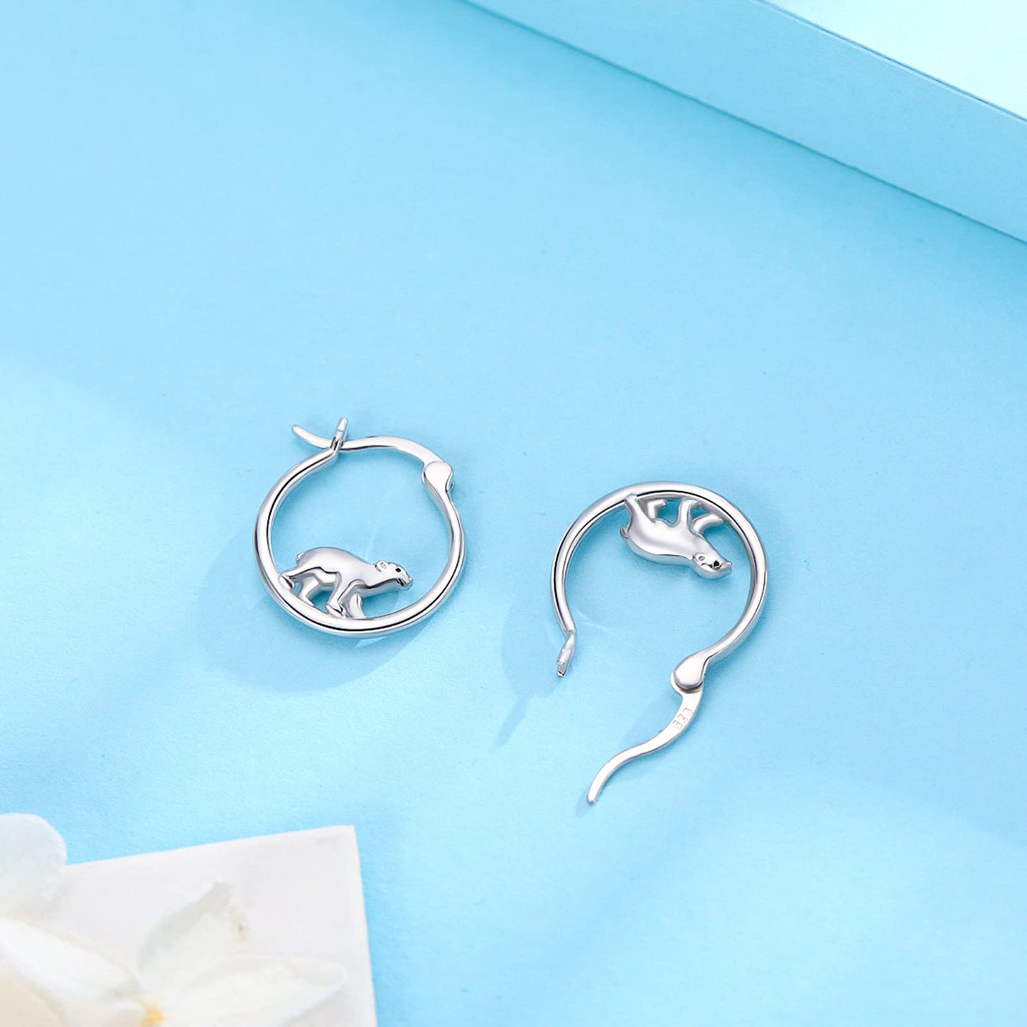Mama Bear Earrings 925 Sterling Silver Polar Bear Huggie Hoop Earrings Hypoallergenic Cute Animal Small Earrings Bear Jewelry Graduation Gifts for Women Daughter Her