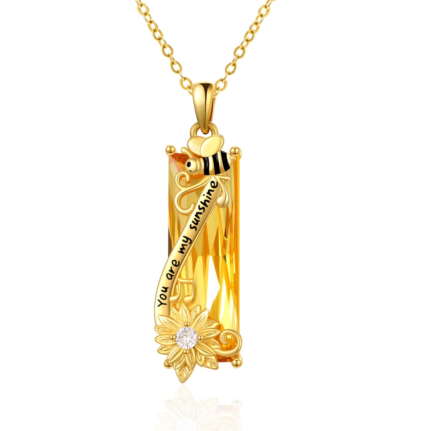 AENEAS Valentines Day Gifts for Women Her Bee Necklace 925 Sterling Silver Gold Plated Sunflower Pendant Citrine Honey Bee Jewelry You Are My Sunshine Necklace for Women Wife Her