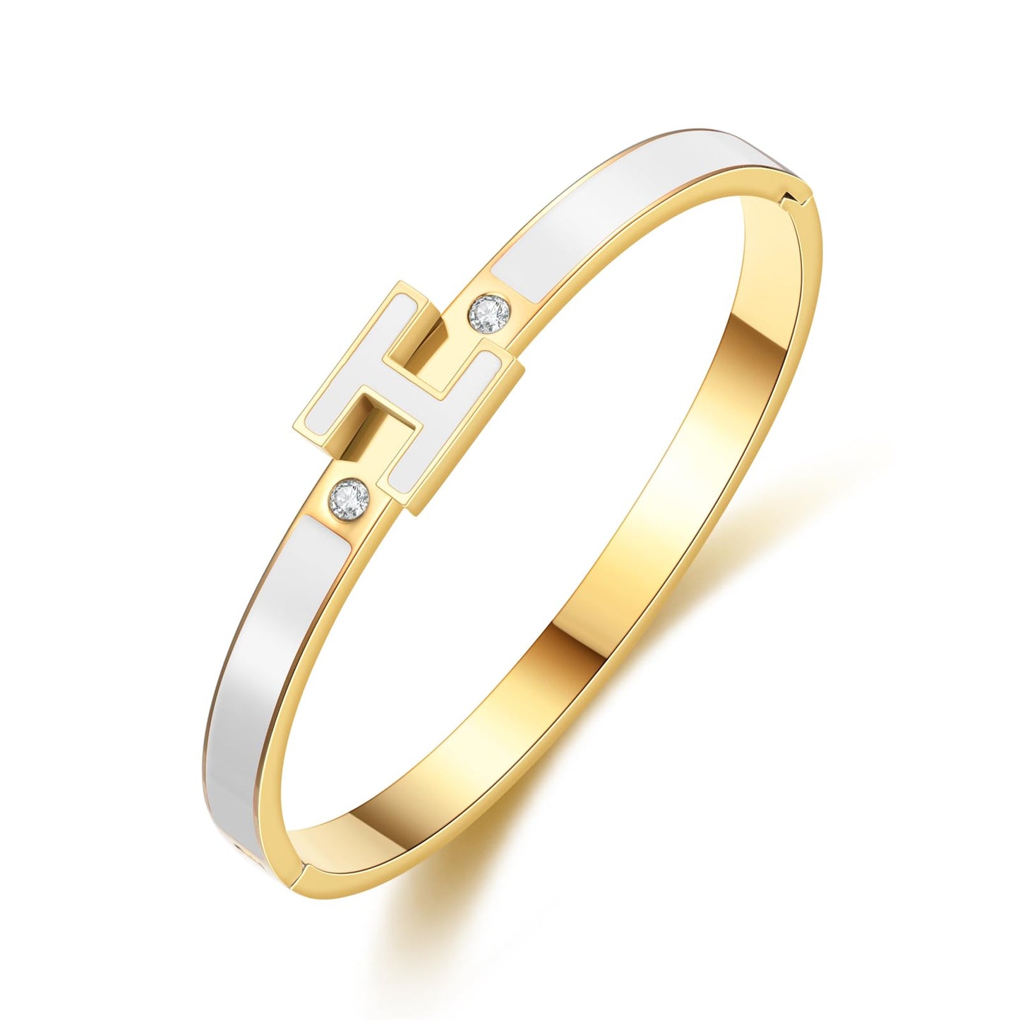 Hothink Gold Bracelets for Women,H Bracelet,Bangle Bracelets for Women,Dainty Bracelet Jewelry Easter Christmas Mothers Day Gifts for Women (White)