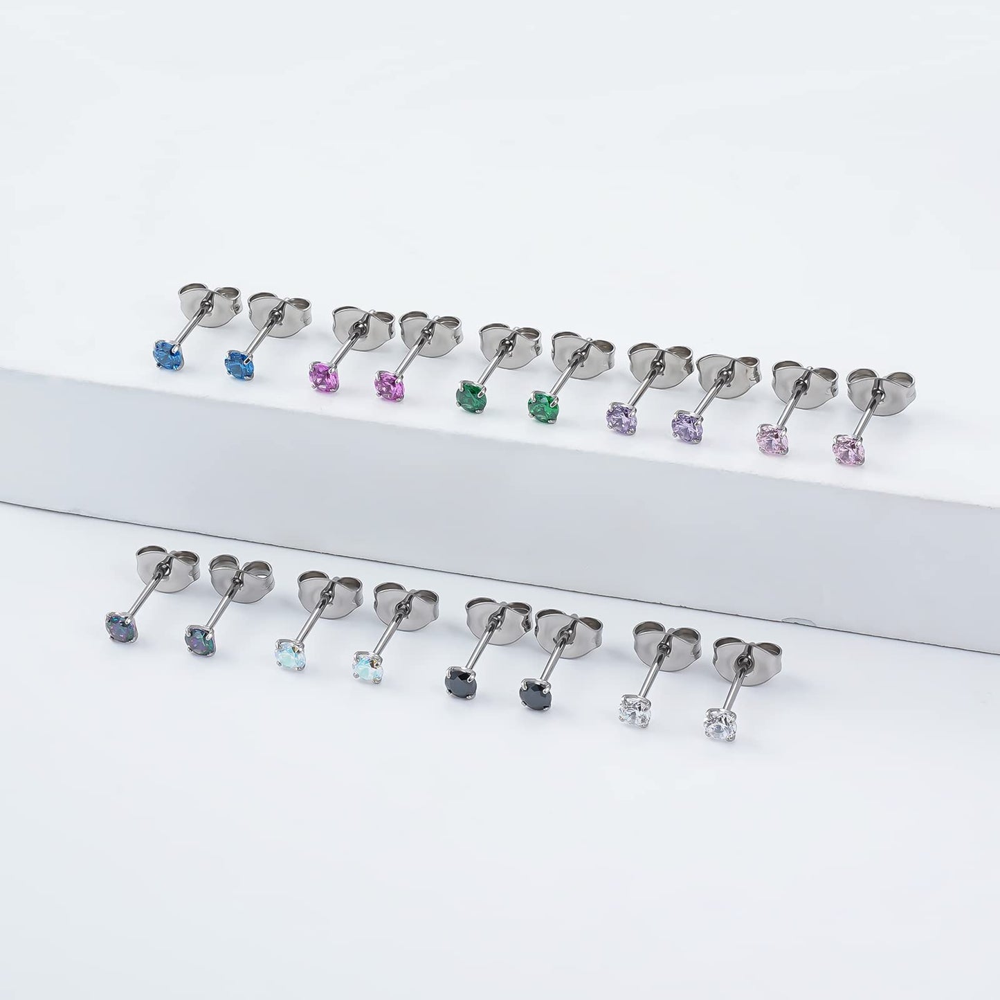 1 Pair Implant Grade Titanium Stud Earrings Set Hypoallergenic 3mm 4mm 5mm 6mm Cubic Zirconia G23 Titanium Earring Studs for Women Men for Sensitive Ear (3mm green)