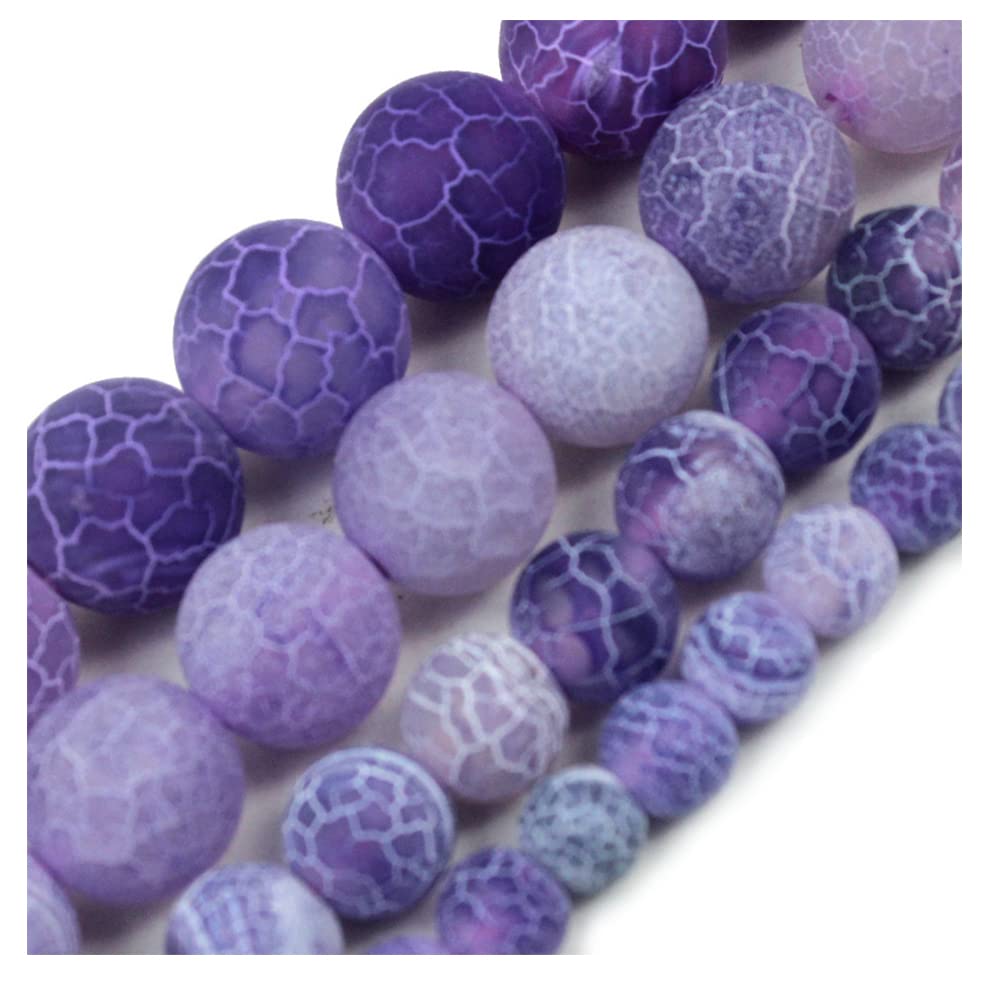 10mm Natural Purple Frosted Agate Gemstone Round Loose Beads Crystal Stone Bracelet Necklace Accessories Crafts for Jewelry Making DIY,1 Strand 15"