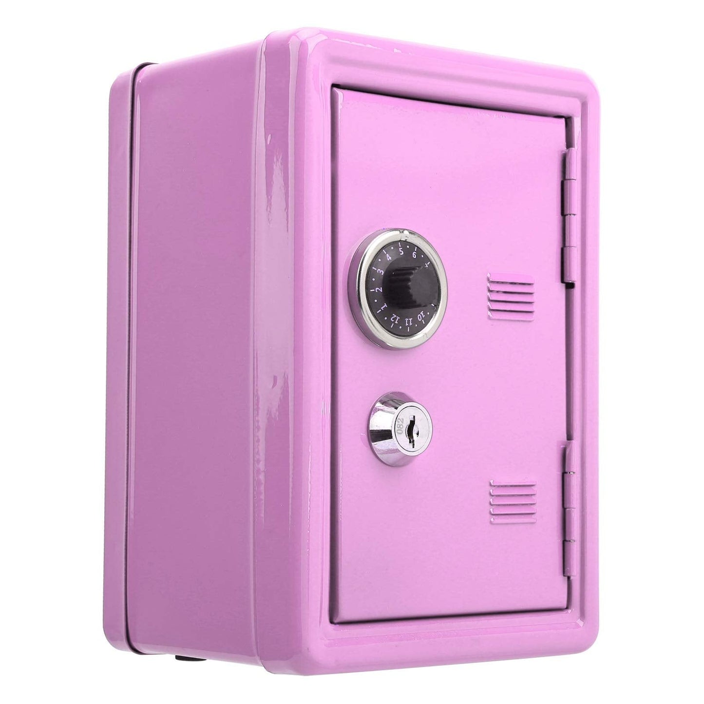 Kid's Bank Locker Safe, Metal Kids Safe Money Bank with Single Digit Combination Lock and Key, Built in Pullable Change Storage Box, 7.1x4.7x3.9 Inch Piggy Bank for Kids Birthday Gift(Pink)