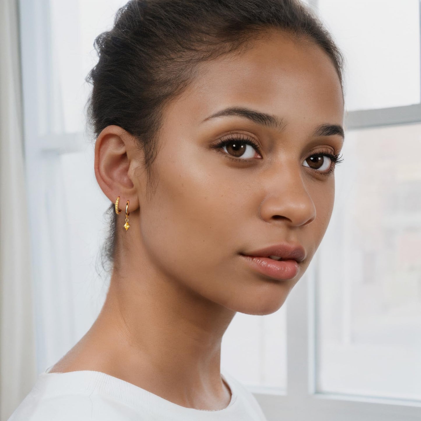 Gold Hoop Earrings Set for Women, Dainty 14K Gold Plated Yellow Earrings, Hypoallergenic Trendy Small Earring Stacks Multiple Piercing, Citrine Diamond Dangle Huggie Earring Jewelry for Women