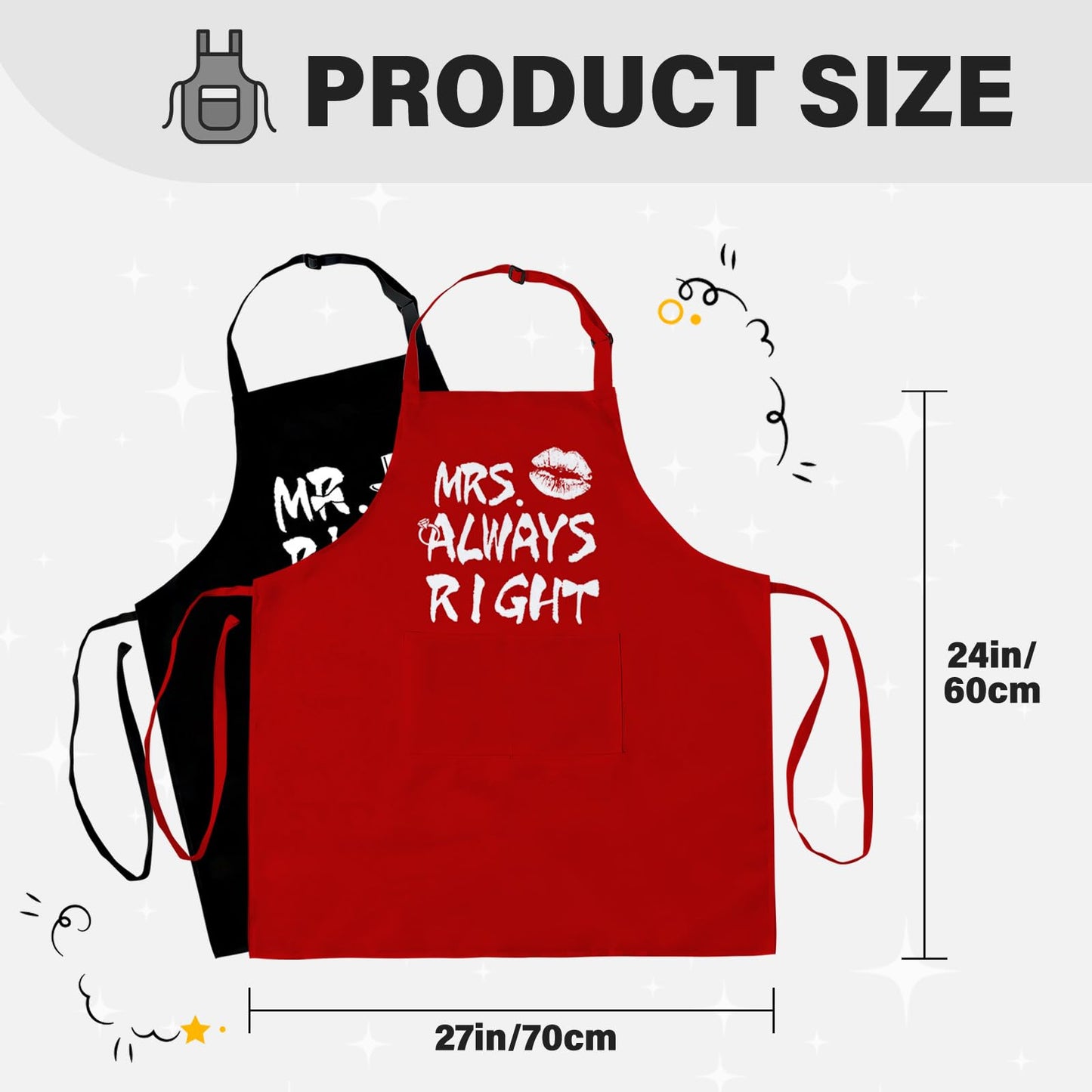 zukmvuh Couple Apron Gifts, Funny Aprons for Couple Set, Wedding Gifts Bride Engagement Gifts Cooking Aprons Adjustable for Women Men Valentine’s Day