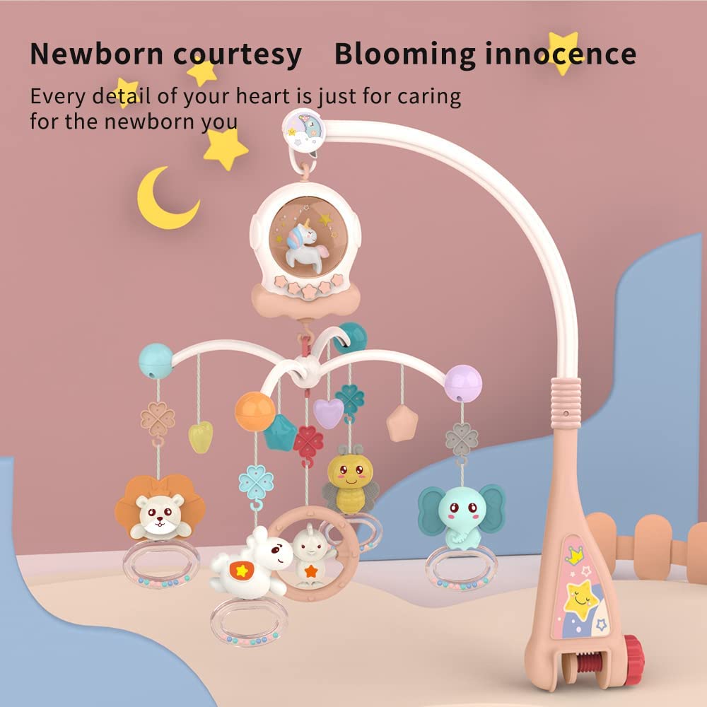 Baby Crib Mobile with Music and Lights - Mobile for Crib with Remote Control, Rotation Nursery Musical Baby Mobile for Bassinet Toys, Crib Toys Hanging for Babies Newborn Boys Girls