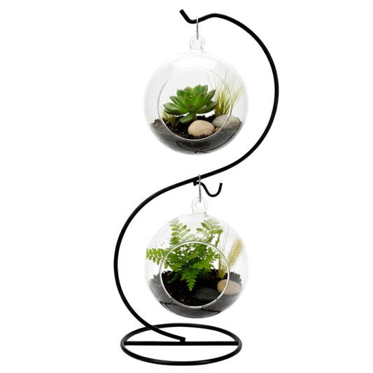 Ornament Display Stand Iron Pothook for Hanging Glass Globe Air Plant Terrarium Disco Witch Ball Christmas and Home Wedding Office Party Decoration Black Hanger Rack Hook Tree Flower Pot Holder