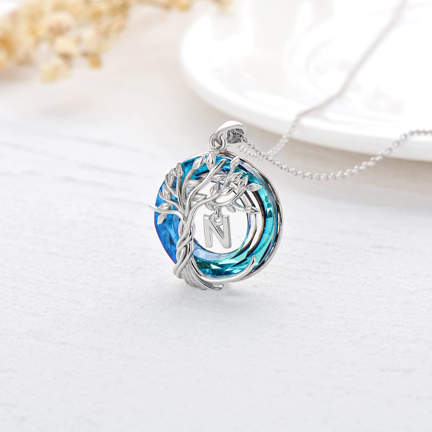 TOUPOP Tree of Life Initial Necklace Gifts for Women Sterling Silver Initial N Letter Jewelry Irish Crystal Pendant Birthday Gifts for Women Her Mom Wife Daughter