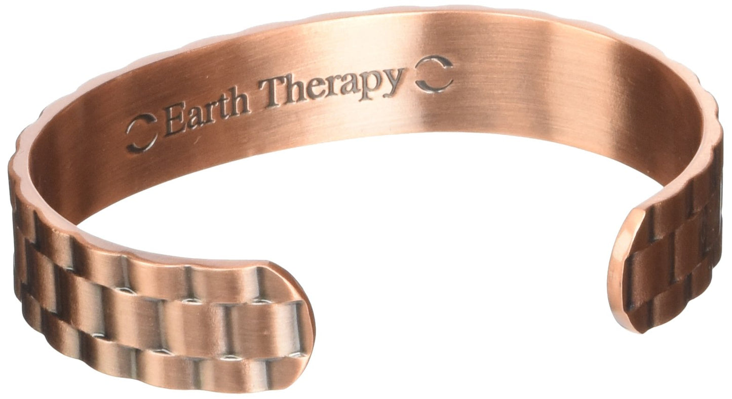 Earth Therapy Men's Pure Copper Ultra Strength Magnets Gear Cuff Bracelets - Adjustable - Detox Lymphatic Drainage - Heavyweight Steampunk Cuff Style - Women Unisex