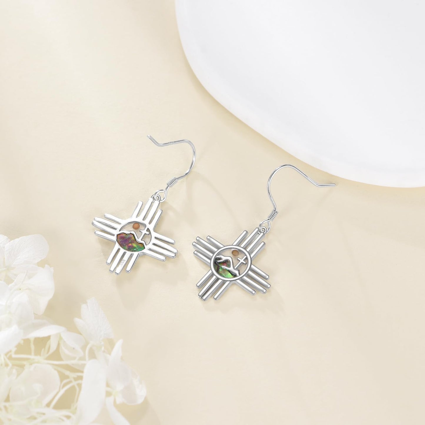 AOBOCO Zia Sun Symbol Earrings for Women Sterling Silver Mustard Seed Dangle Earrings Cross Christian Jewelry Gifts for Mom (Zia Sun Earrings)