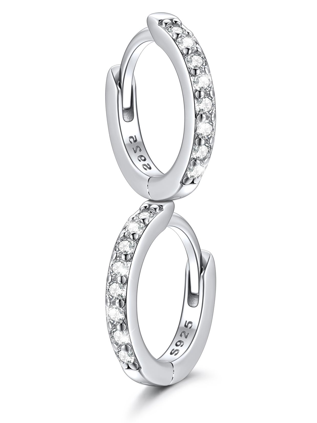SILVERCUTE 925 Sterling Silver Huggie Hoop Earrings for Women,Hypoallergenic Small Silver Hoop Earring Cubic Zirconia Cartilage Earring Lightweight Huggies Earrings for Women,8/10/12mm