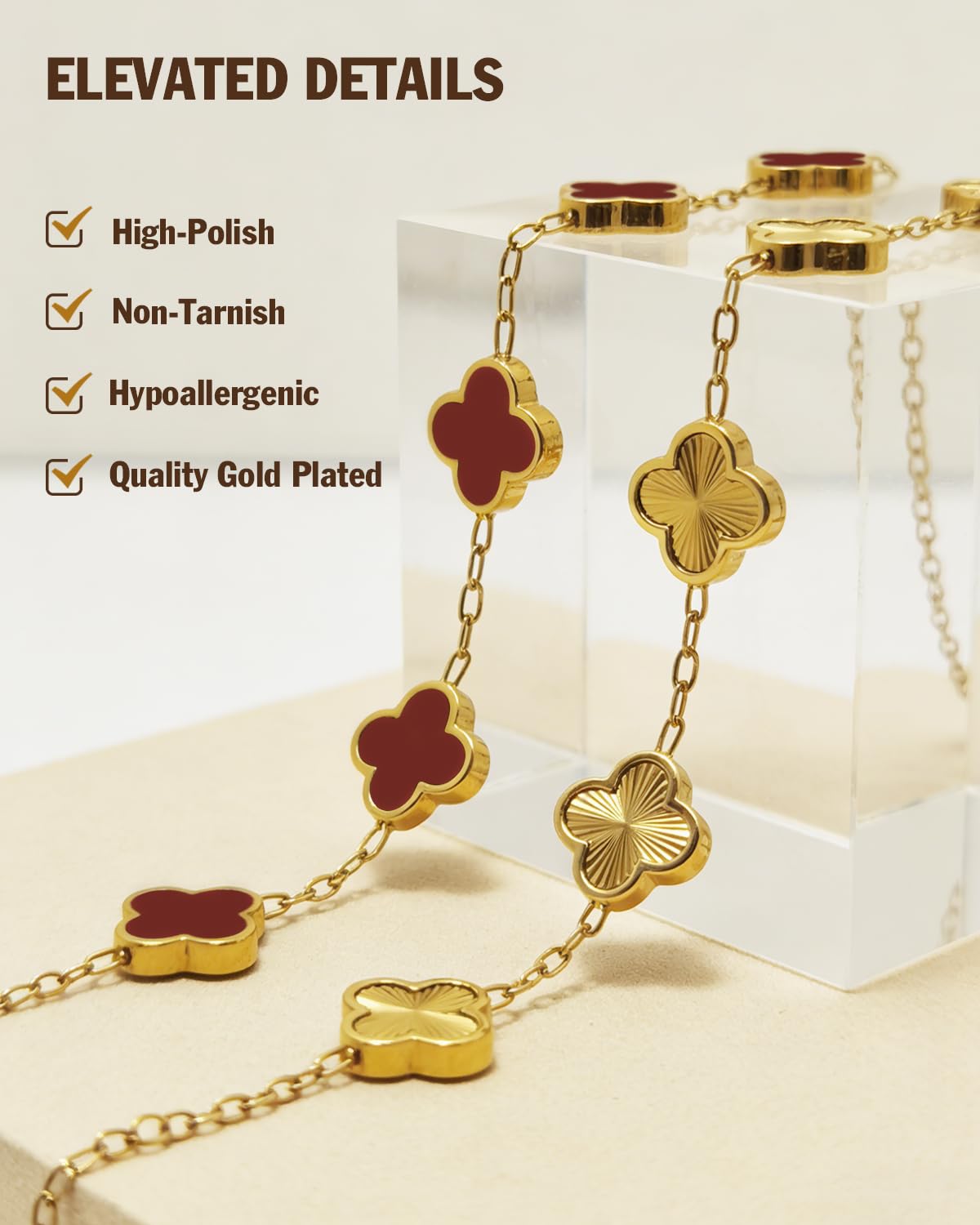 Aimétte Monette 18K Gold Bracelets for Women Non Tarnish Four Leaf Clover Bracelet Gold Jewelry Set for Women Trendy