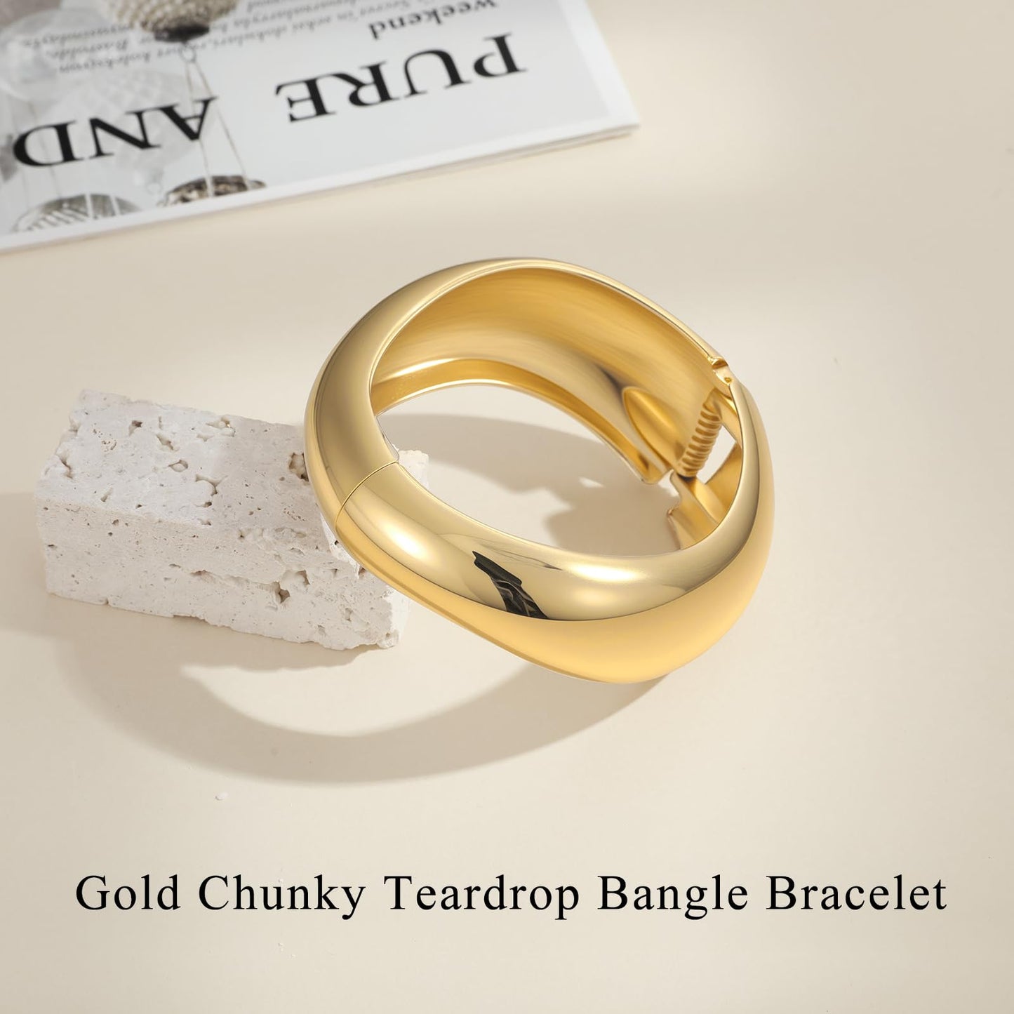 Yowivon Gold Bangles for Women, Irregular Chunky Gold Bracelet Twisted Hinged Bangle Bracelets for Women, Non Tarnish Minimalist Cuff, Trendy Jewelry Gifts for Christmas Valentine Birthday