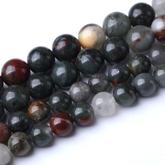 45PCS 8MM Natural African Bloodstone Stone Beads Energy Healing Beads for DIY Jewelry Bracelet Necklace Making for Jewelry Making15Inch