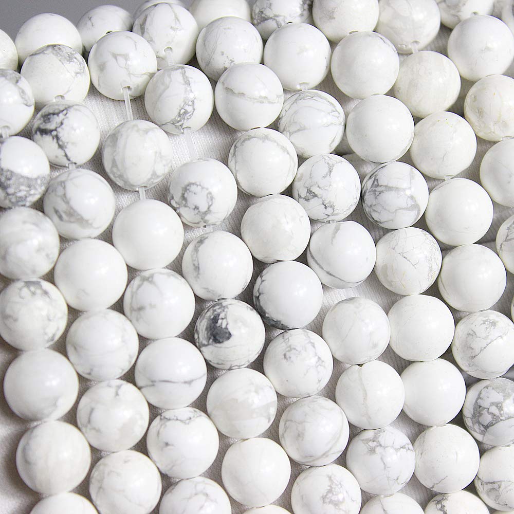 MJDCB AAAA Natural Stone Beads White Howlite Turquoise Round Loose Beads for Jewelry Making 15" (8mm)