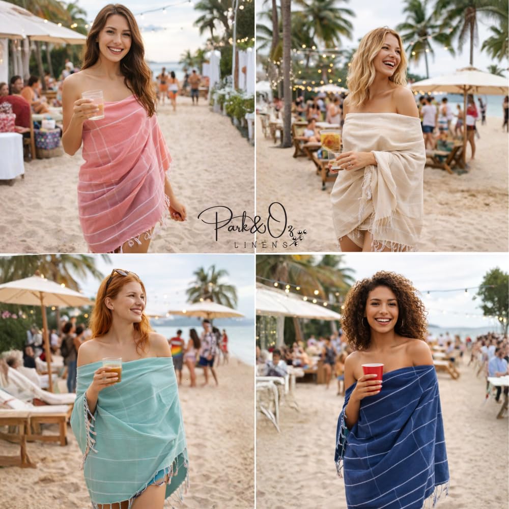 PARK&OZ Turkish Beach Towels 2-Pack – Oversized 100% Cotton Quick-Dry, Sand-Free& Ultra-Absorbent Blanket 72"x40" –Lightweight Travel Towels for Beach, Pool, Spa, Gym, Camping & Home (Pink)