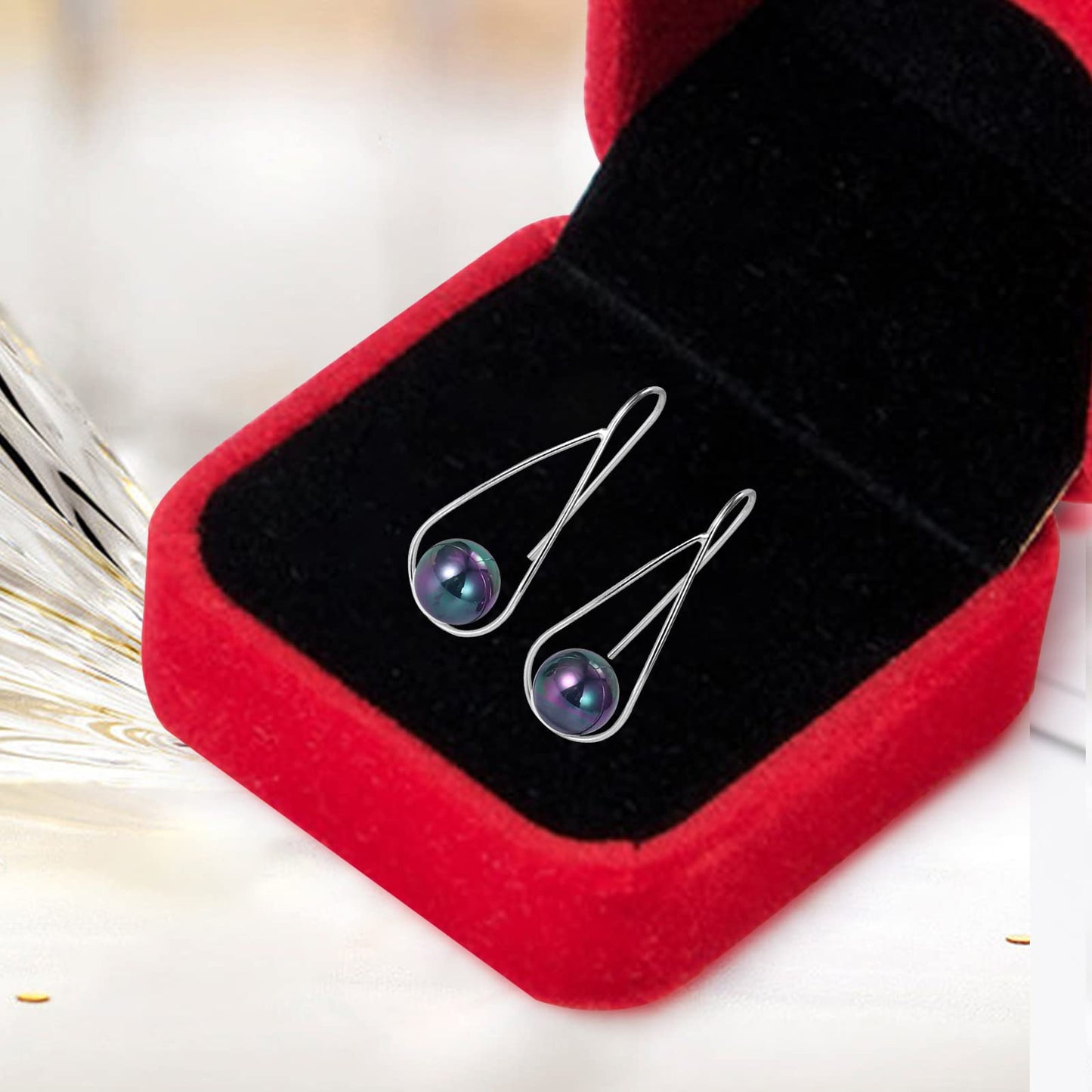 Black Pearl Earrings For Women Girls Black Freshwater Cultured Drop Earrings 925 Sterling Silver Hypoallergenic Real Pearl Earrings