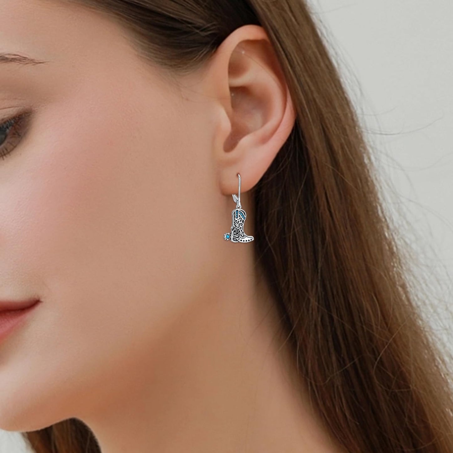 KoyeKei Cowboy Boot Earrings for Women 925 Sterling Silver Cowgirl Hat Texas Boot Dangle Drop Leverback Earrings Western Turquoise Jewelry Country Boho Gifts for Daughter Wife Girlfriend