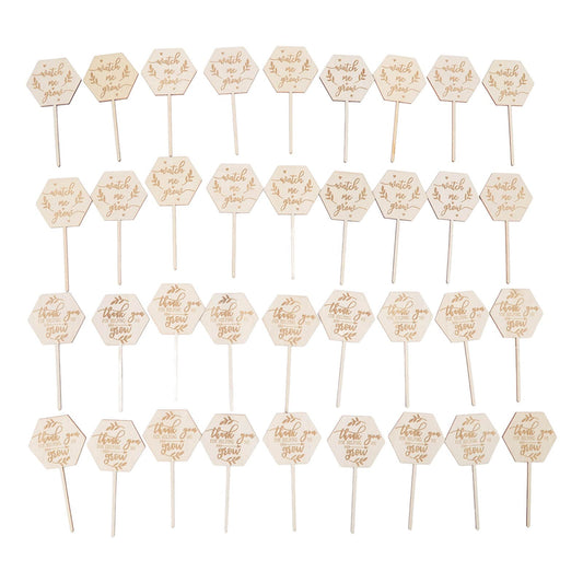 36pcs Hexagonal Tags Wooden Plant Labels Lasers Engraved 3D Effect Sunproof Durable Watch Me Grow Tags for Plant Pot Garden Decoration