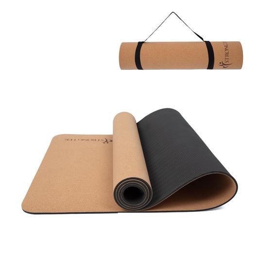 StrongTek Cork Yoga Mat, Non-Toxic & Eco-Friendly, 7mm Thick with Non-Slip Cork + TPE Surface, 72"x24", for Hot Yoga, Pilates & Home Fitness, Lightweight Cushioned with Carry Strap