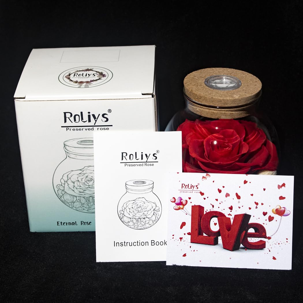 roliys Preserved Real Roses with Colorful Mood Light Wishing Bottle, Eternal Rose，Never Withered Flowers, Table Decor,Christmas Anniversary Valentine's, Red 4.3inch, 1pcs