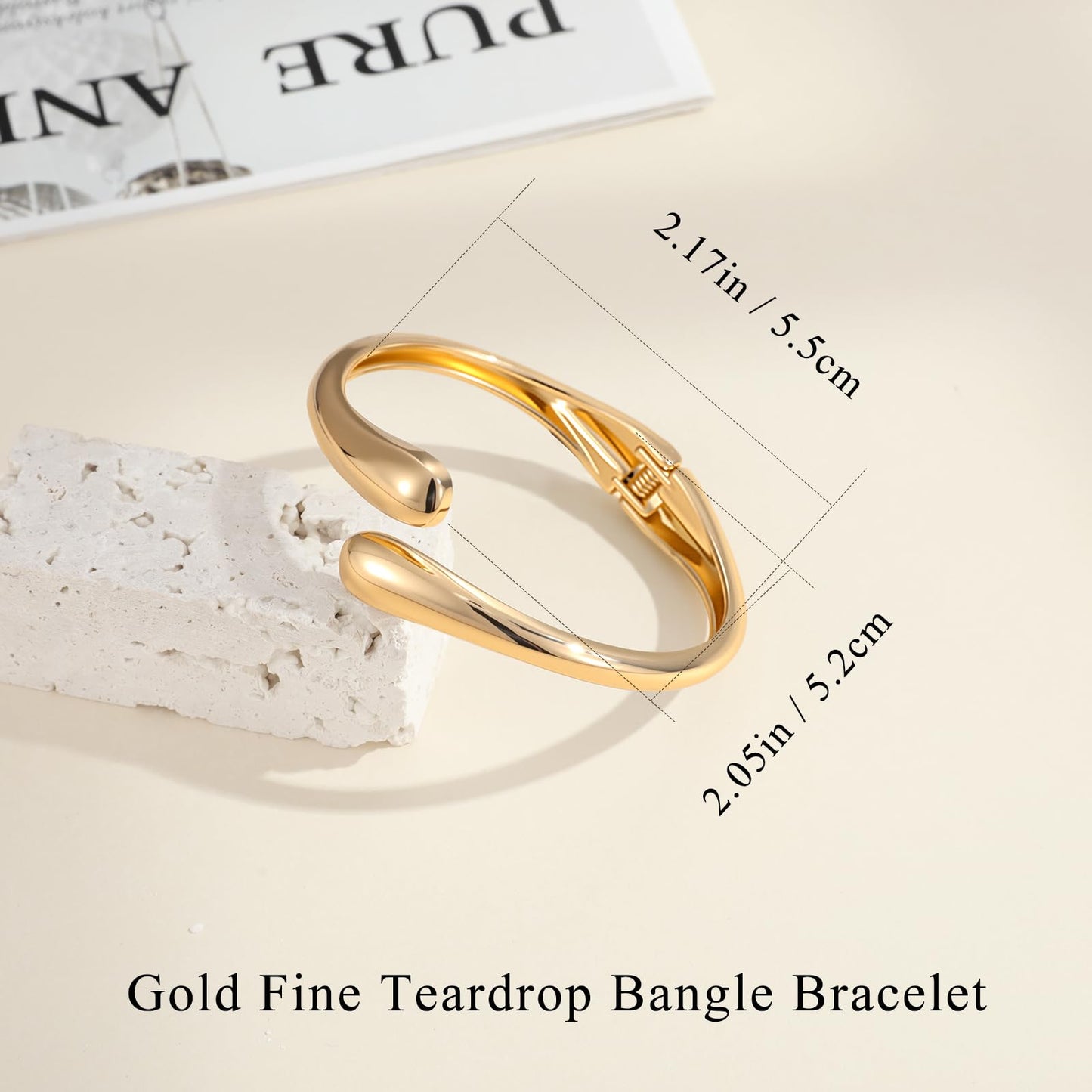 Yowivon Gold Bangles for Women, Fine Teardrop Gold Bracelet, Twisted Hinged Open Bangle Bracelets for Women, Non Tarnish Wrist Cuff, Trendy Jewelry Gifts for Christmas Valentine Birthday