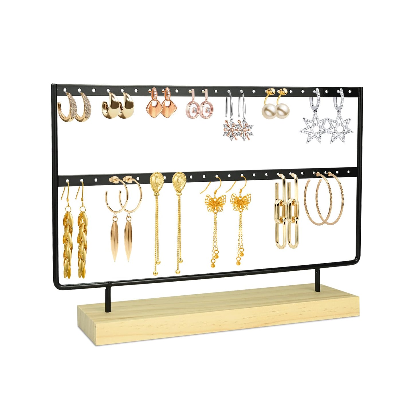 FjiProu Jewelry Organizer Stand, Double Layer Necklace Holder with Tray, Jewelry Tree Stand for Bracelet Necklaces Earrings Rings Bracelet Earring Storage Vanity Dresser Bathroom Sink Dorm Room Black