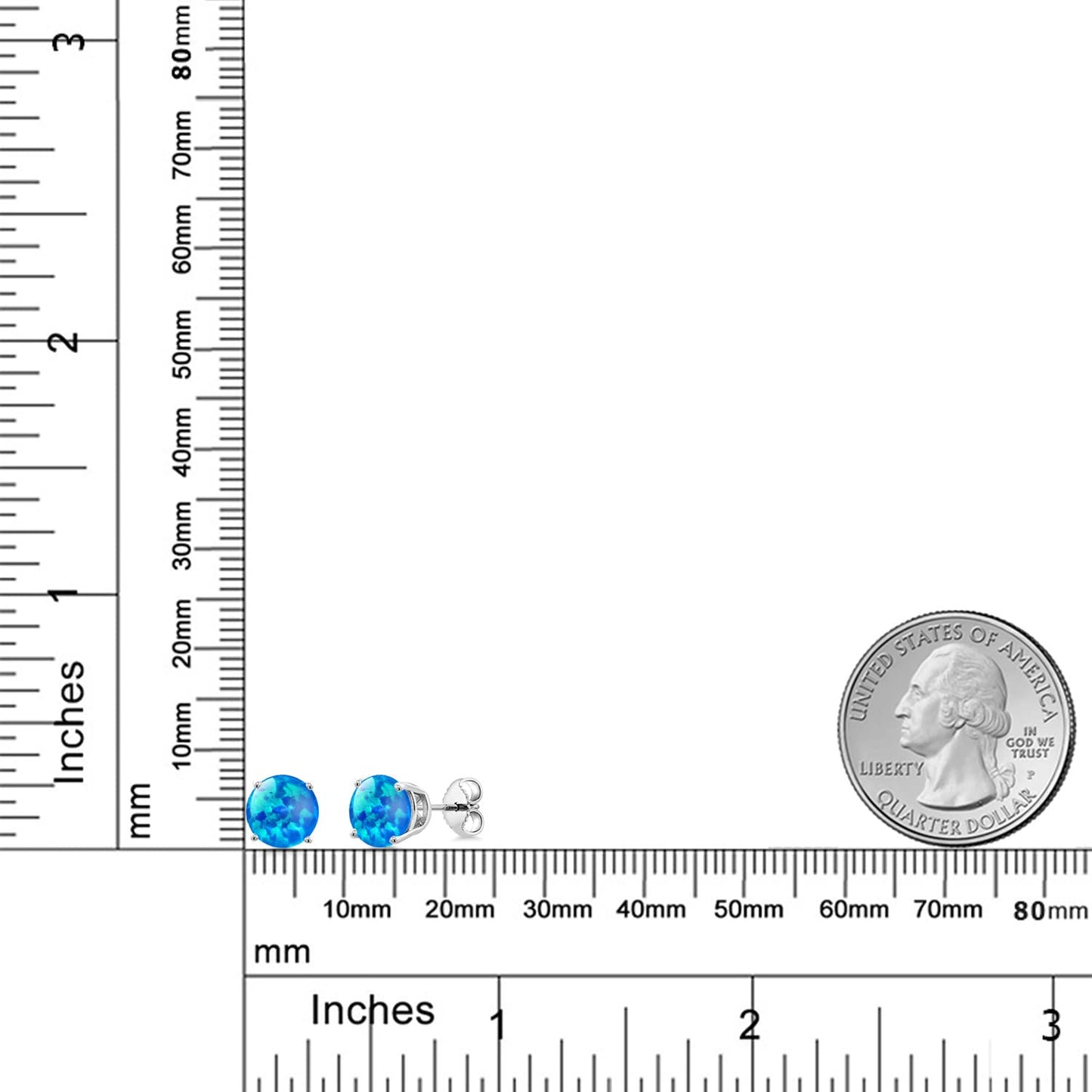 Gem Stone King 2-4 Cttw Round Gemstone Birthstone Stud Earrings For Women Men | 925 Sterling Silver | Round 7MM | Fine Jewelry Gifts for Women Her Mom Wife Men | Blue Simulated Opal-Cabochon-October