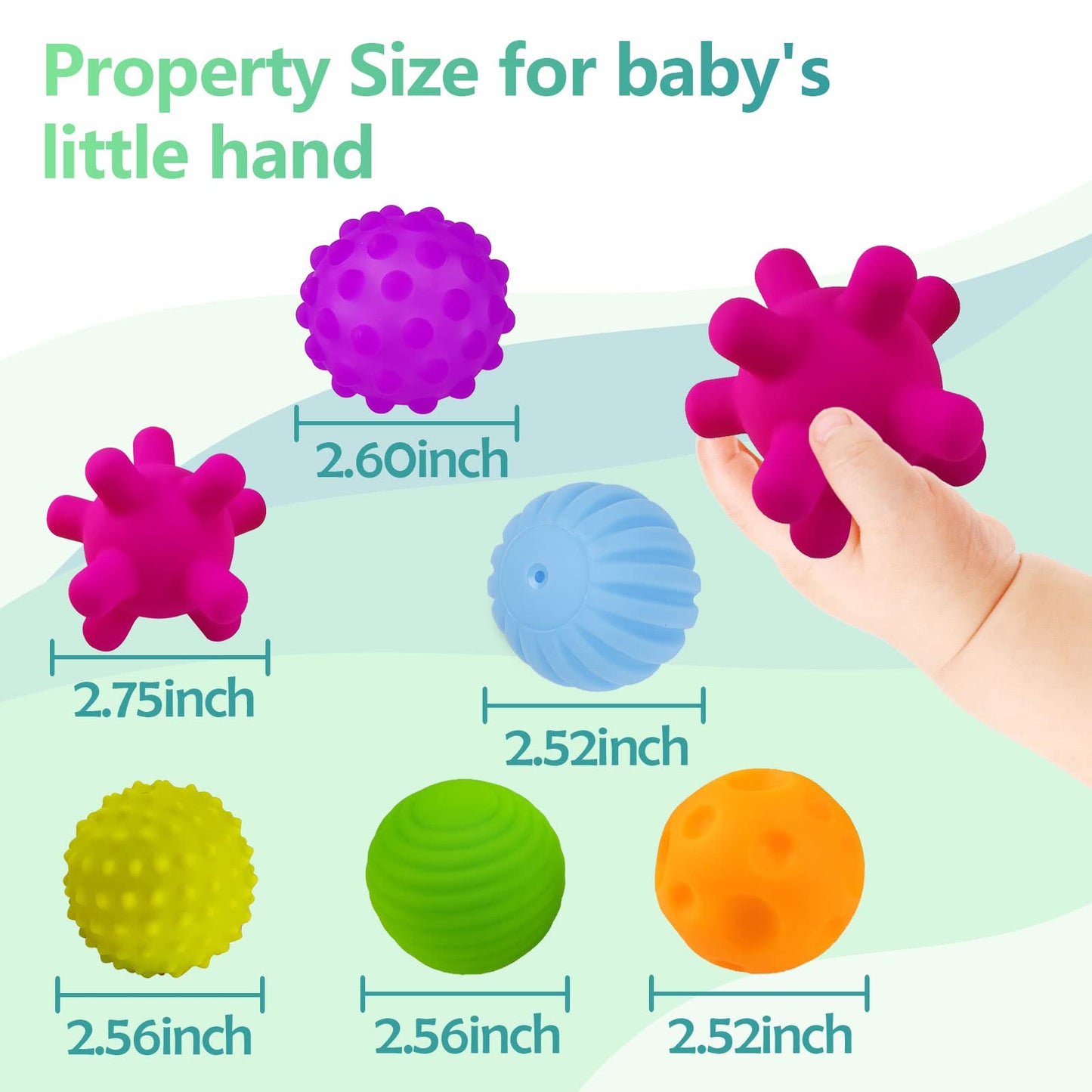 ROHSCE Sensory Ball for Babies 6 to 12 Months, Baby Balls for Toddlers 1-3 Massage Stress Relief, Textured Multi Sensory Balls Gift Sets, Montessori Sensory Toys 6 Spikey Squeeze Ball for Infant Kids