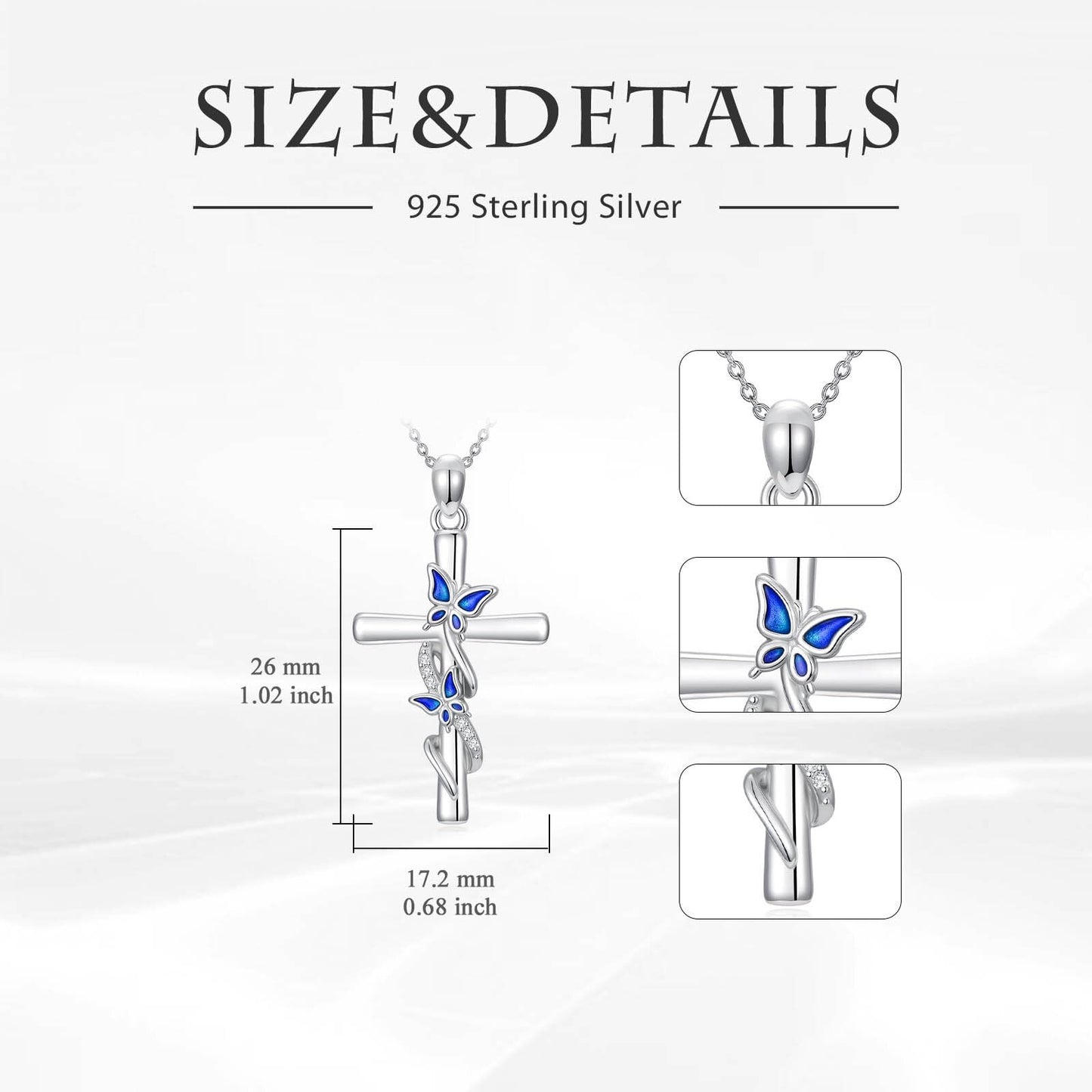 YYB Valentines Day Gifts for Women Cross Necklace 925 Sterling Silver Butterfly Necklace Pendant Butterfly Cross Pendant Gifts for Women