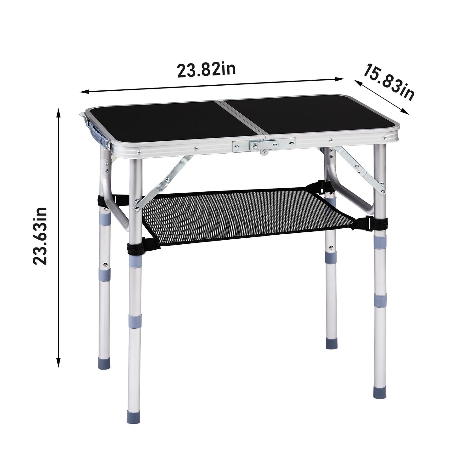 LeTinn 2ft Folding Camping Table Portable Picnic Table with 3 Adjustable Heights (10.51"/18"/27.55"), Lightweight Aluminum Outdoor Table for BBQ, Camping, Cooking, Black