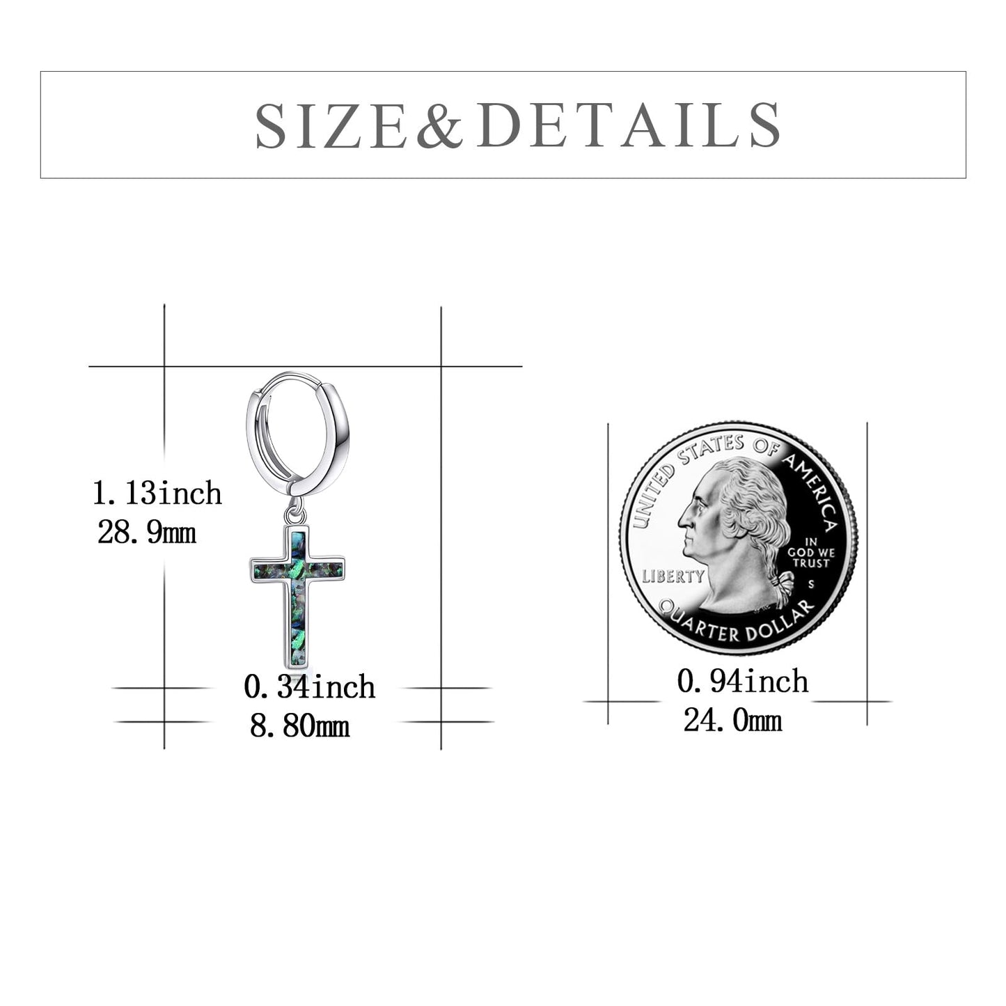 925 Sterling Silver Cross Hoop Earrings Abalone Dangle Drop Earrings Huggie Jewelry Birthday Gifts for Women Men (Abalone Cross)