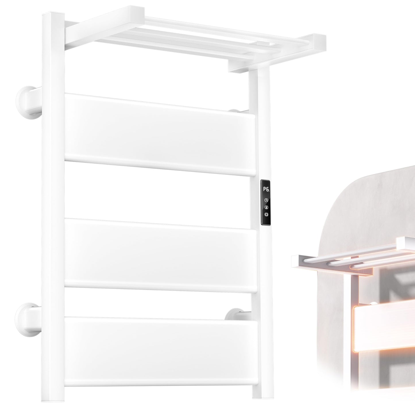 EIKANIOS Electric Heated Towel Warmer with Heated Top Shelf, Upgraded Flat Panel Towel Drying Rack with Timer & Temp Control, Left or Right Plug-in/Hardwired Options, Wall Mounted for Bathroom